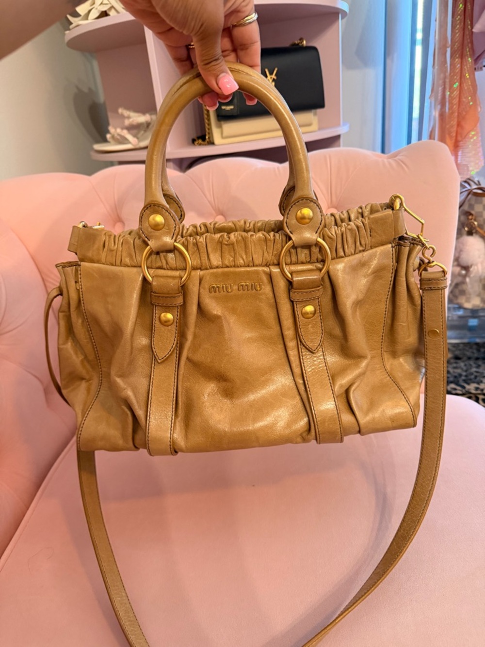 Miu Miu Vitello Signature Nude Shoulder Bag